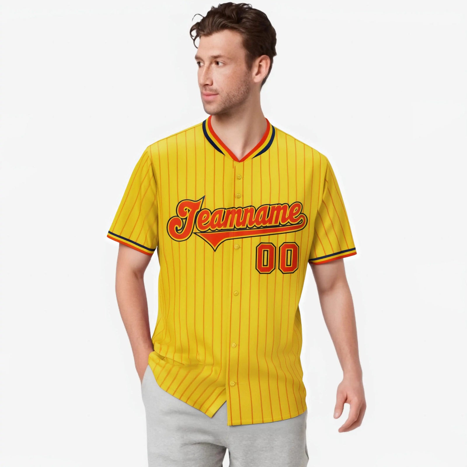 Custom Yellow Orange Pinstripe Orange-Black Authentic Baseball Jersey