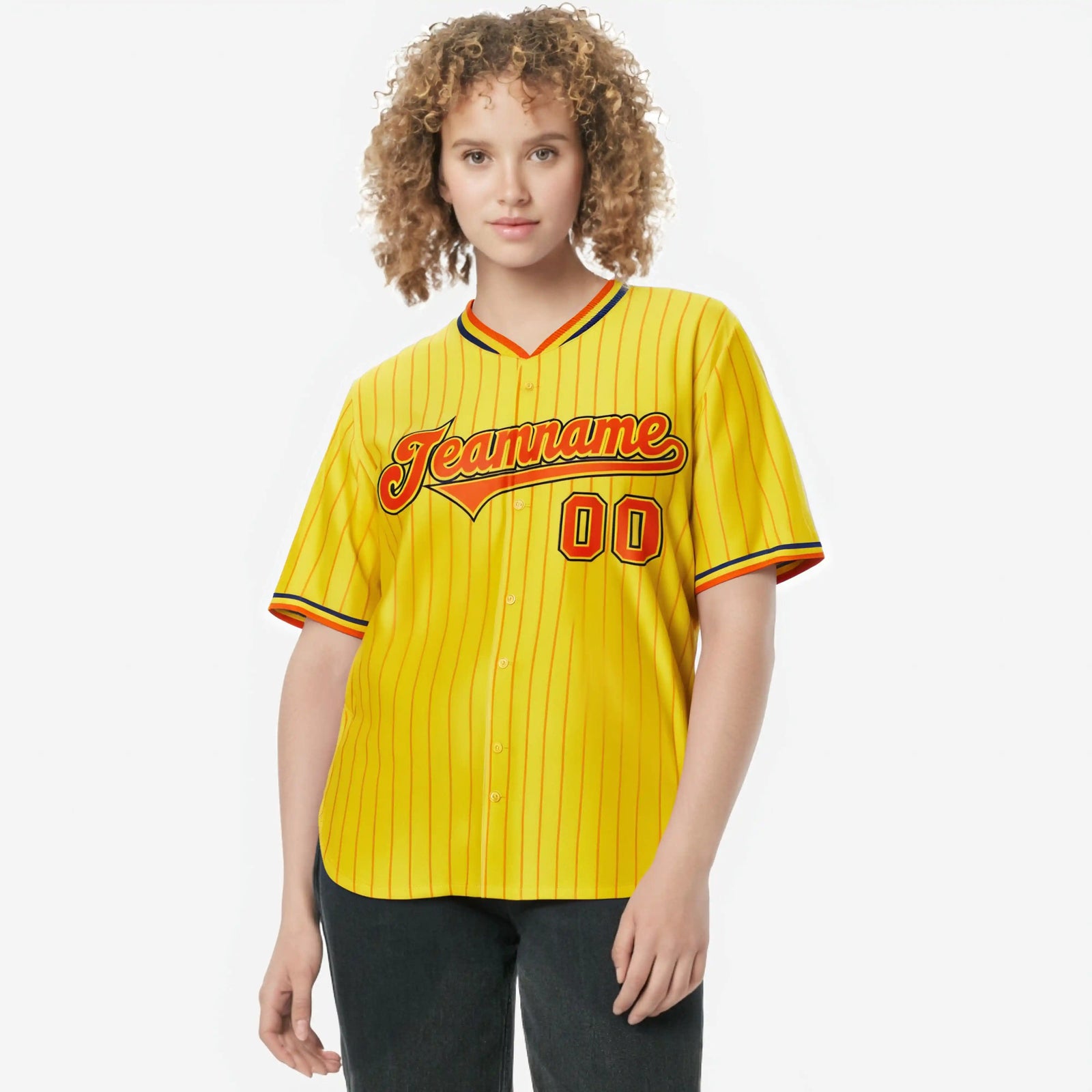 Custom Yellow Orange Pinstripe Orange-Black Authentic Baseball Jersey