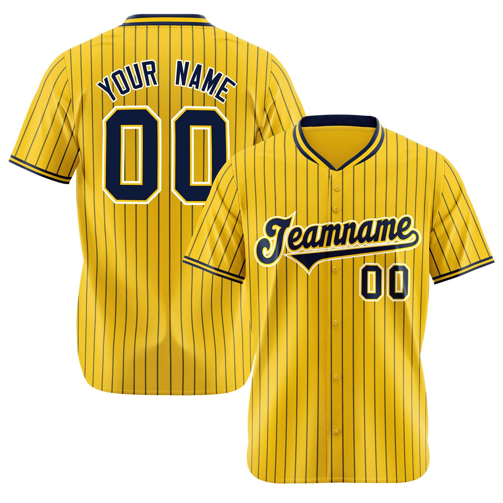 Custom Yellow Navy Pinstripe Navy-White Authentic Baseball Jersey