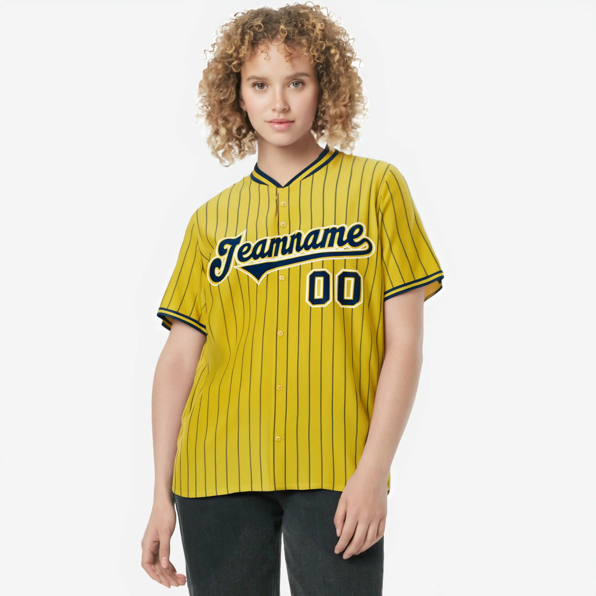 Custom Yellow Navy Pinstripe Navy-White Authentic Baseball Jersey