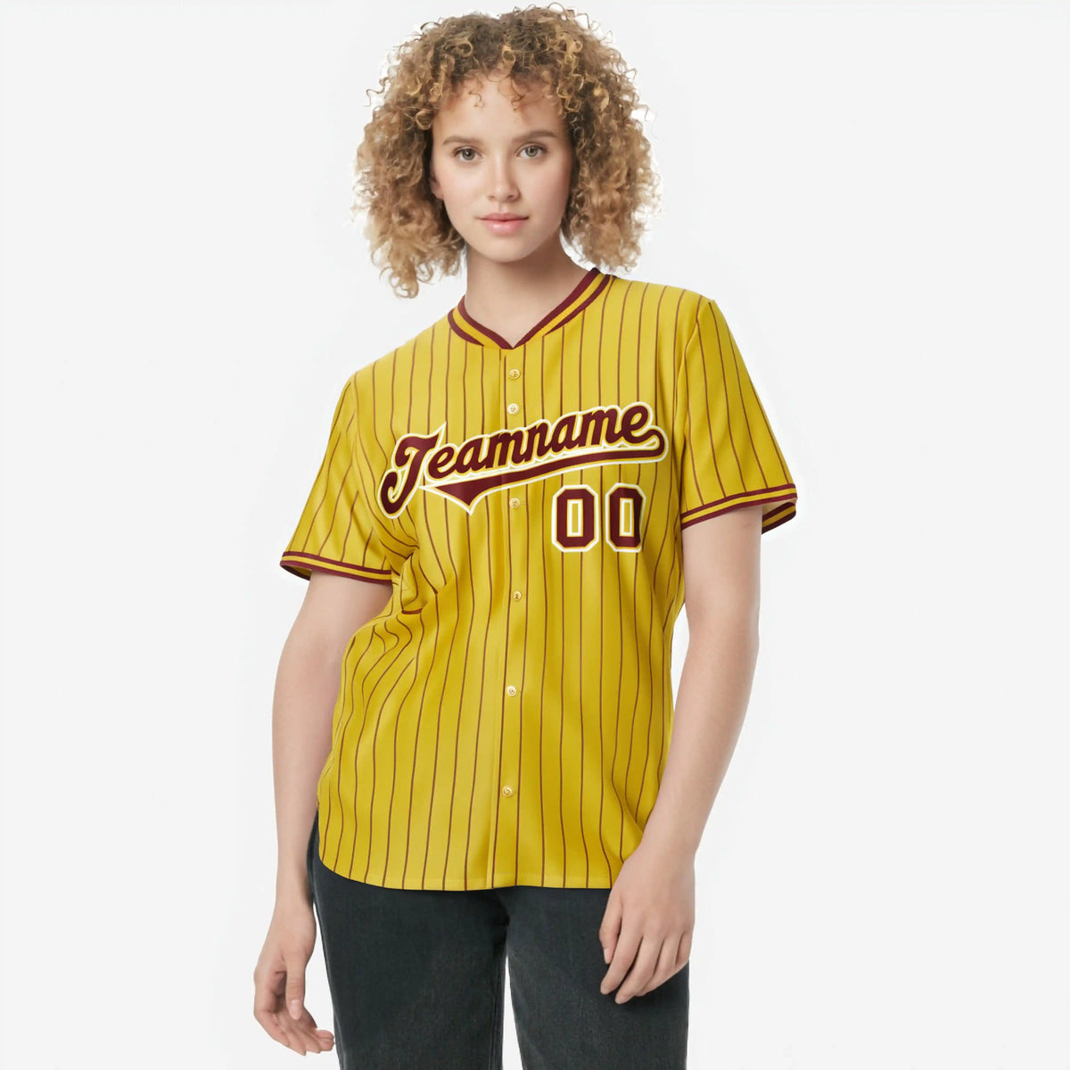 Custom Yellow Burgundy Pinstripe Burgundy-White Authentic Baseball Jersey