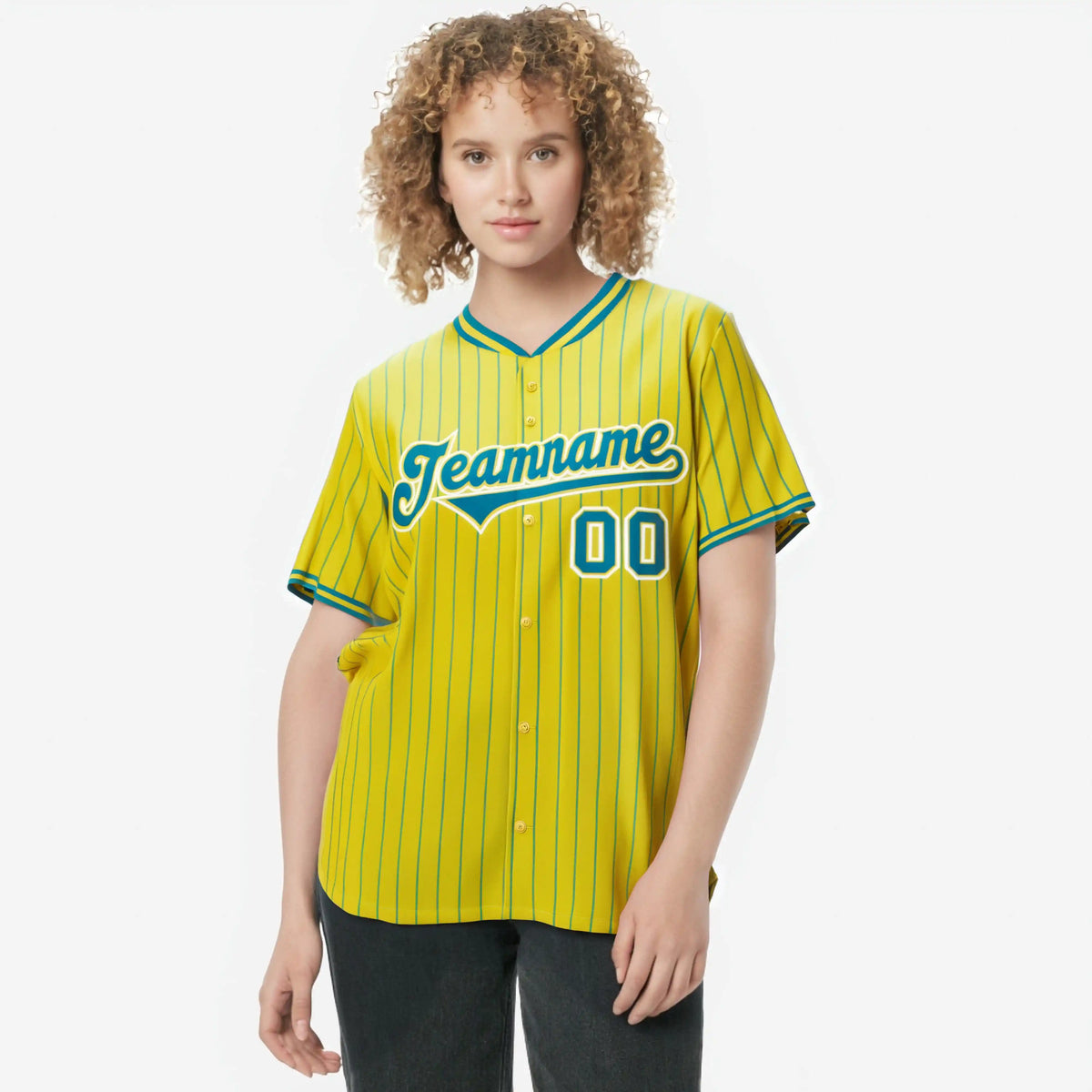 Custom Yellow Aqua Pinstripe Aqua-White Authentic Baseball Jersey