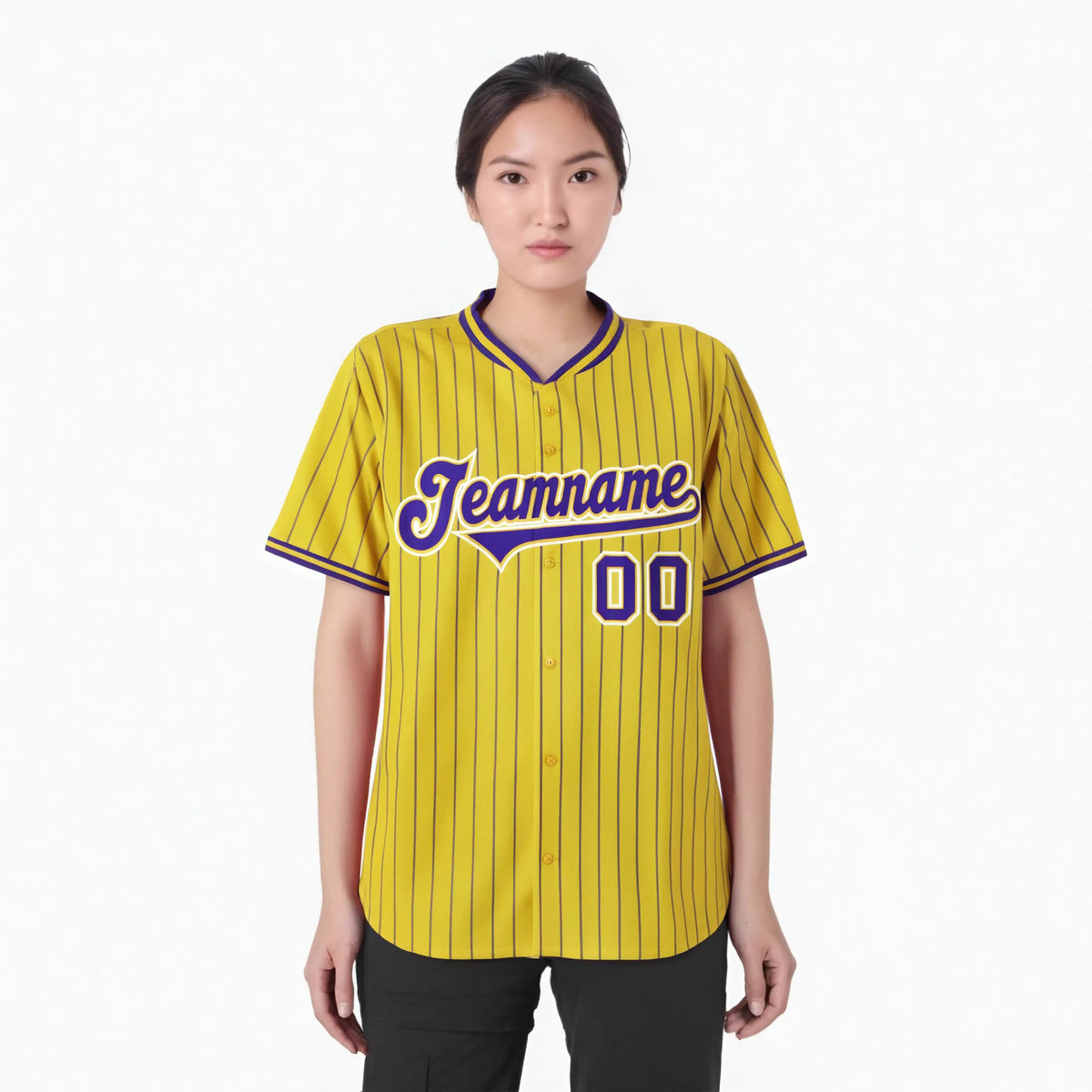 Custom Yellow Purple Pinstripe Purple-White Authentic Baseball Jersey