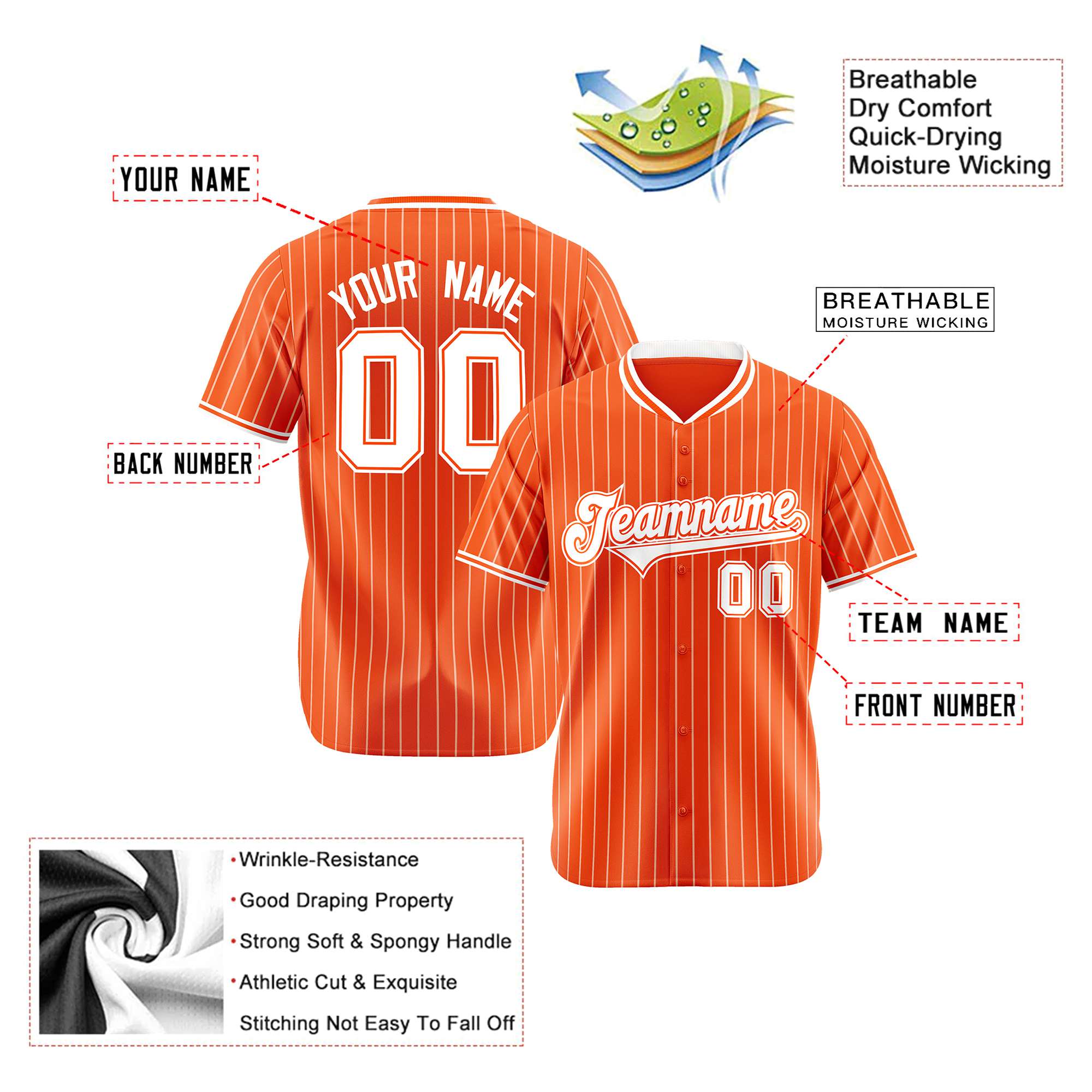 Custom Orange White Pinstripe White-Orange Authentic Baseball Jersey