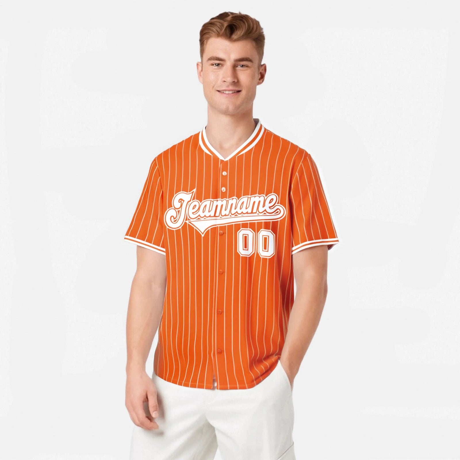 Custom Orange White Pinstripe White-Orange Authentic Baseball Jersey