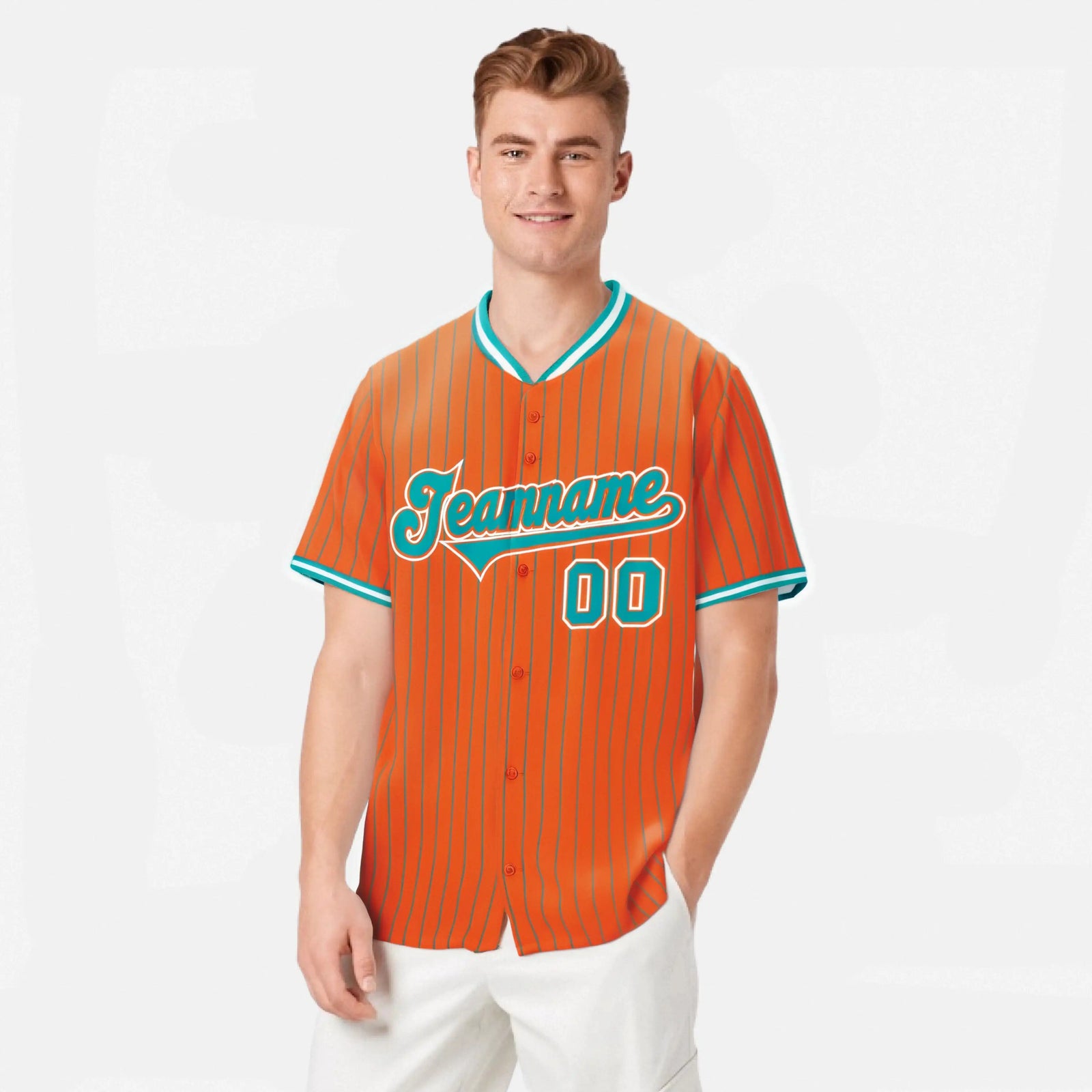 Custom Orange Aqua Pinstripe Aqua-White Authentic Baseball Jersey