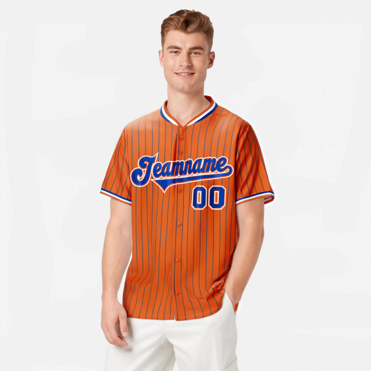 Custom Orange Blue Pinstripe Blue-White Authentic Baseball Jersey