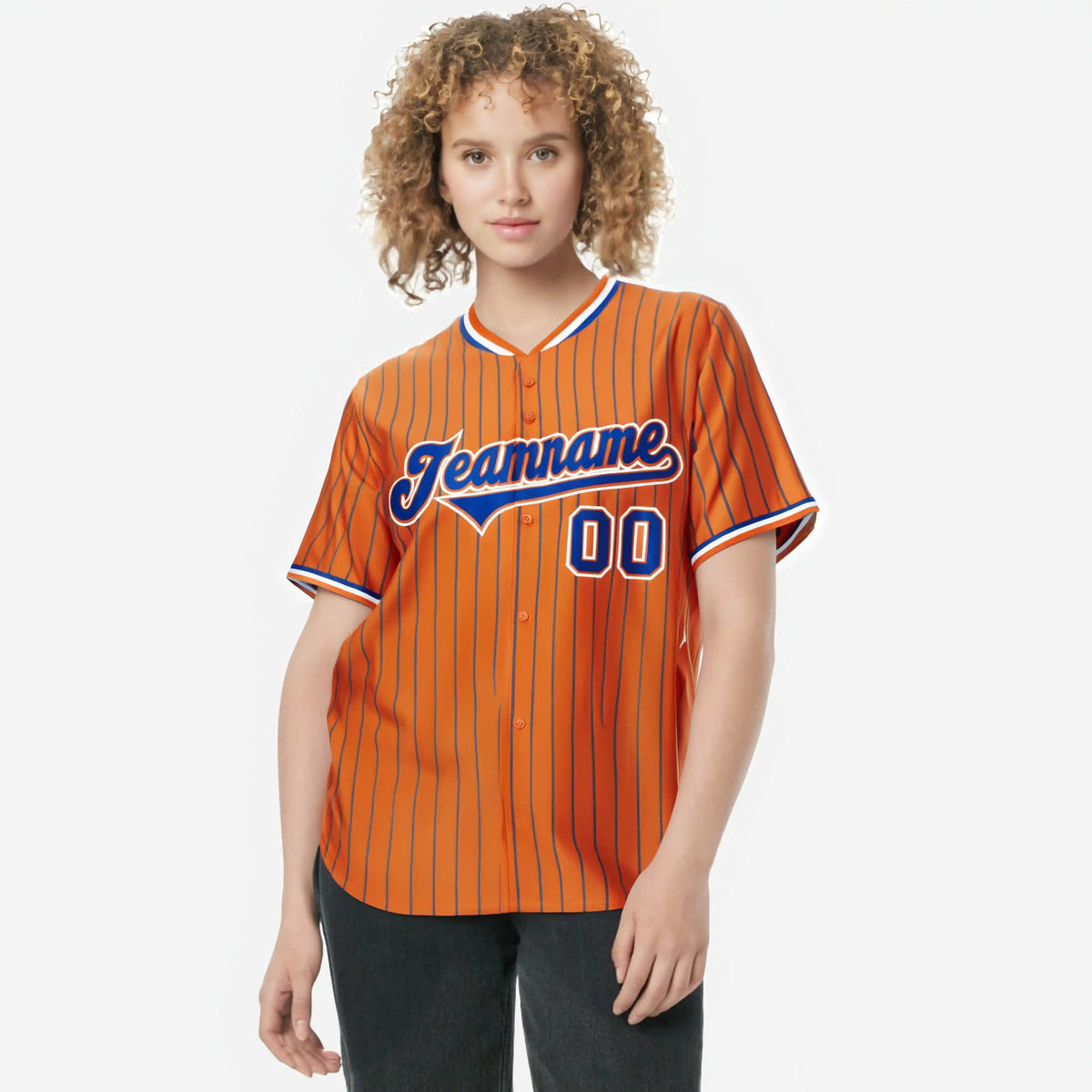 Custom Orange Blue Pinstripe Blue-White Authentic Baseball Jersey