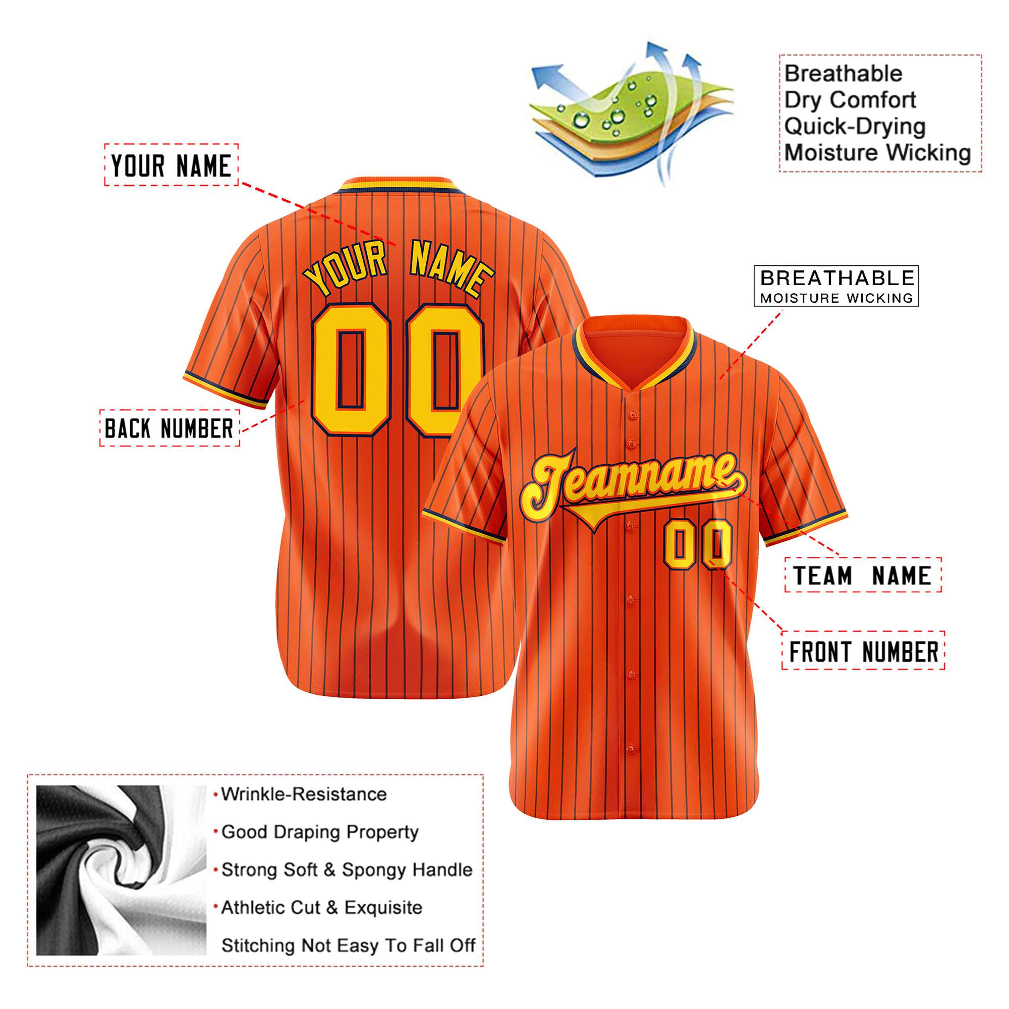 Custom Orange Navy Pinstripe Gold-Navy Authentic Baseball Jersey