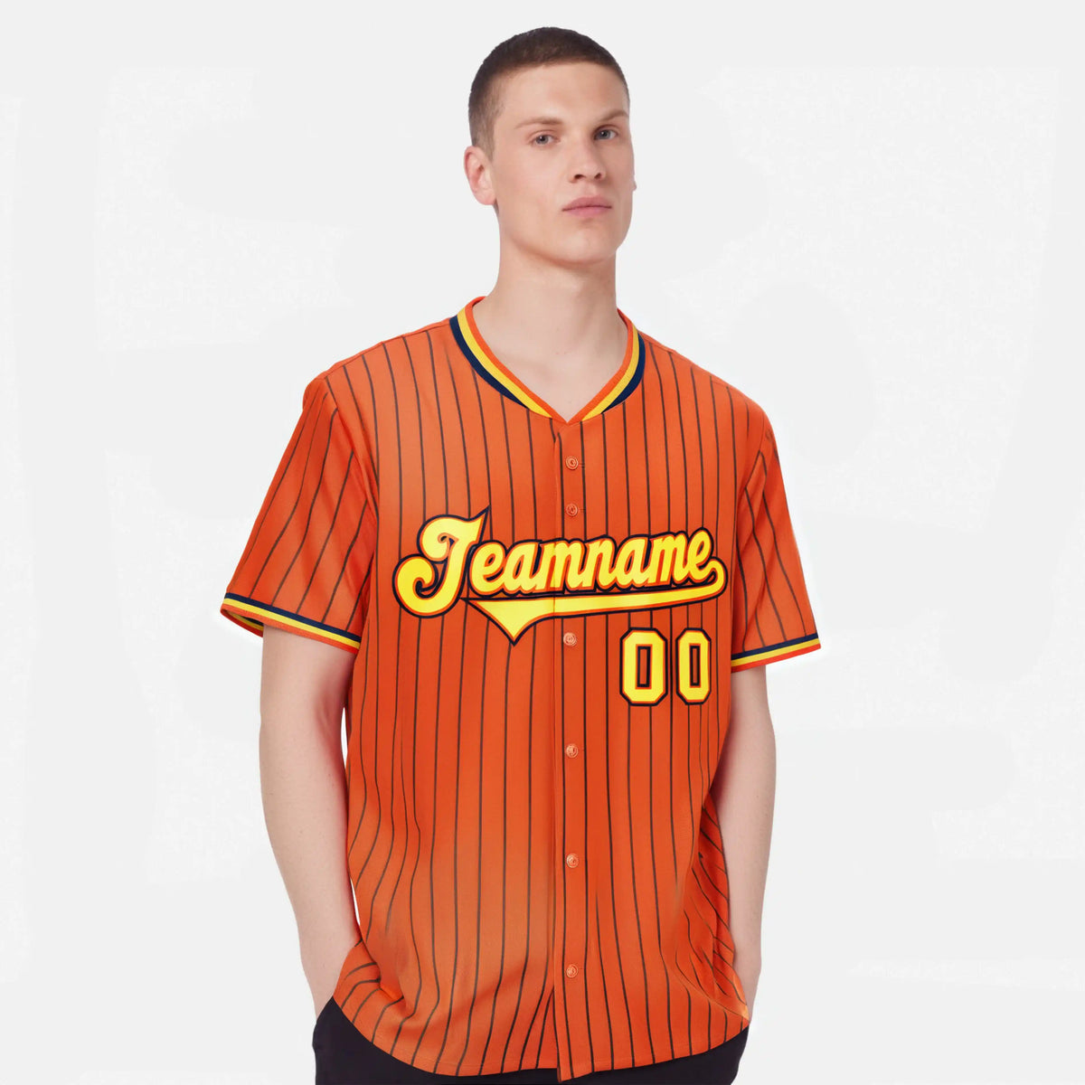 Custom Orange Navy Pinstripe Gold-Navy Authentic Baseball Jersey