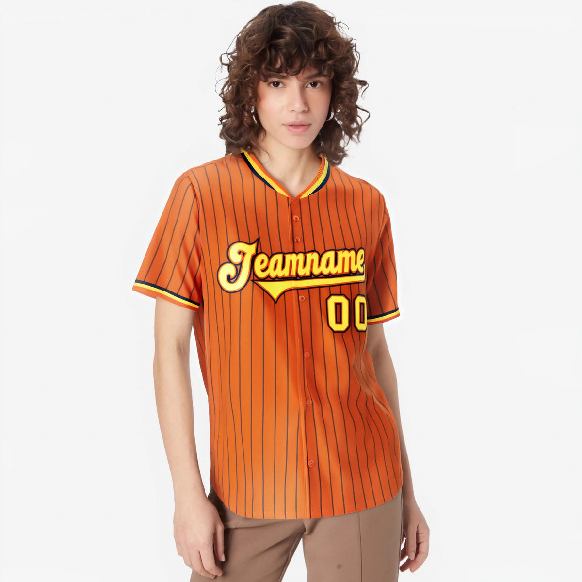 Custom Orange Navy Pinstripe Gold-Navy Authentic Baseball Jersey