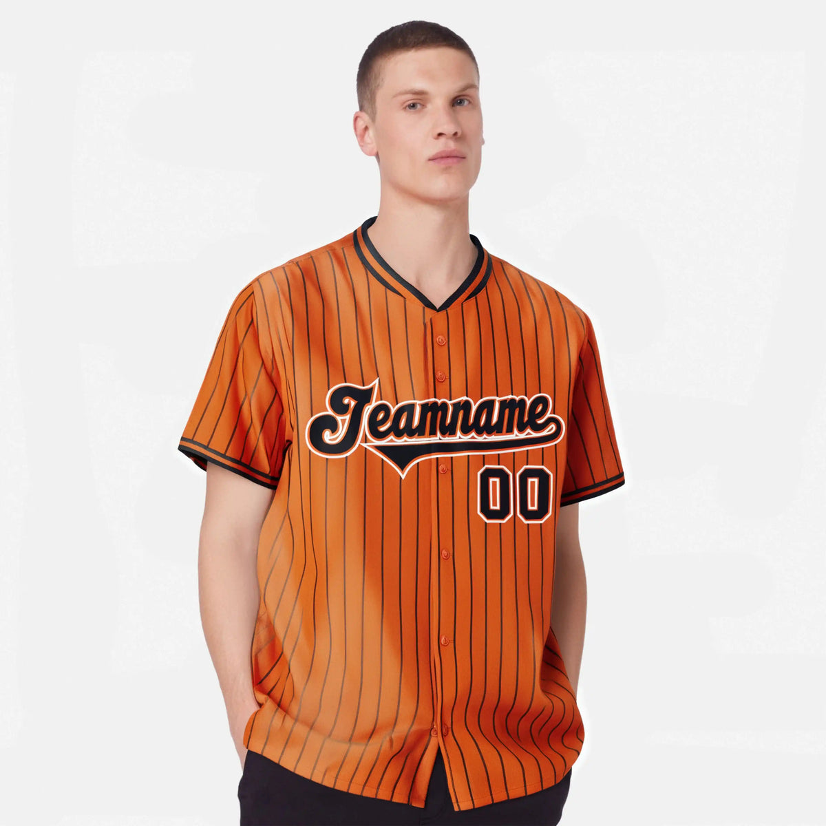 Custom Orange Black Pinstripe Black-White Authentic Baseball Jersey