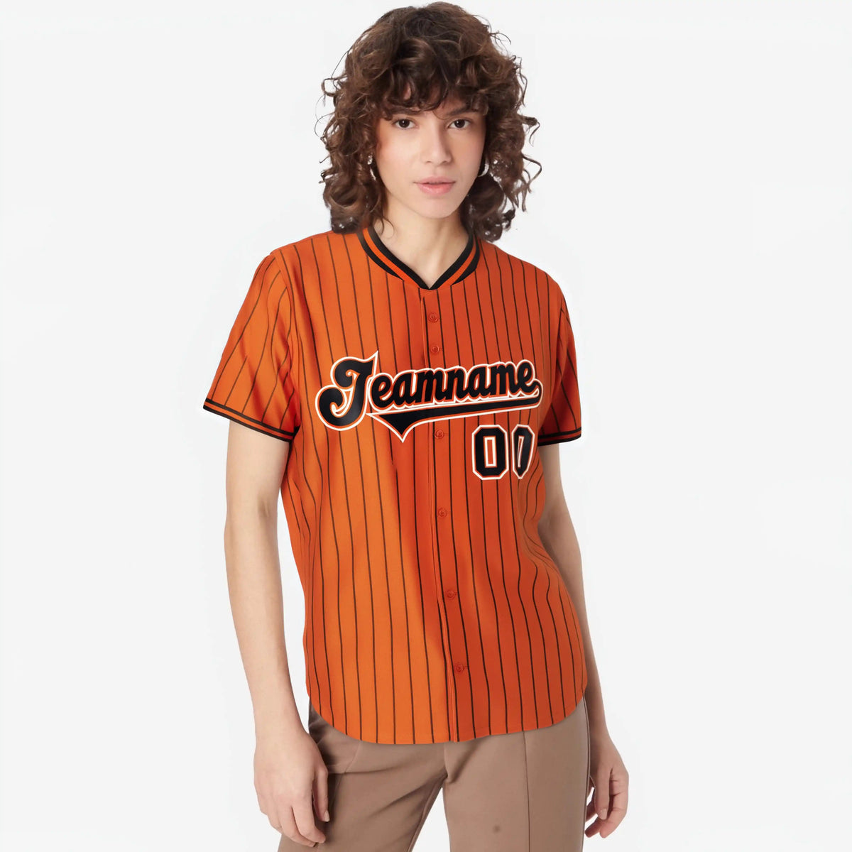 Custom Orange Black Pinstripe Black-White Authentic Baseball Jersey
