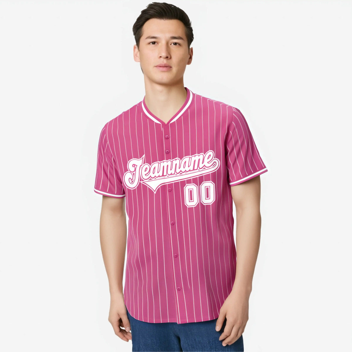 Custom Pink Navy Pinstripe Navy-White Authentic Baseball Jersey