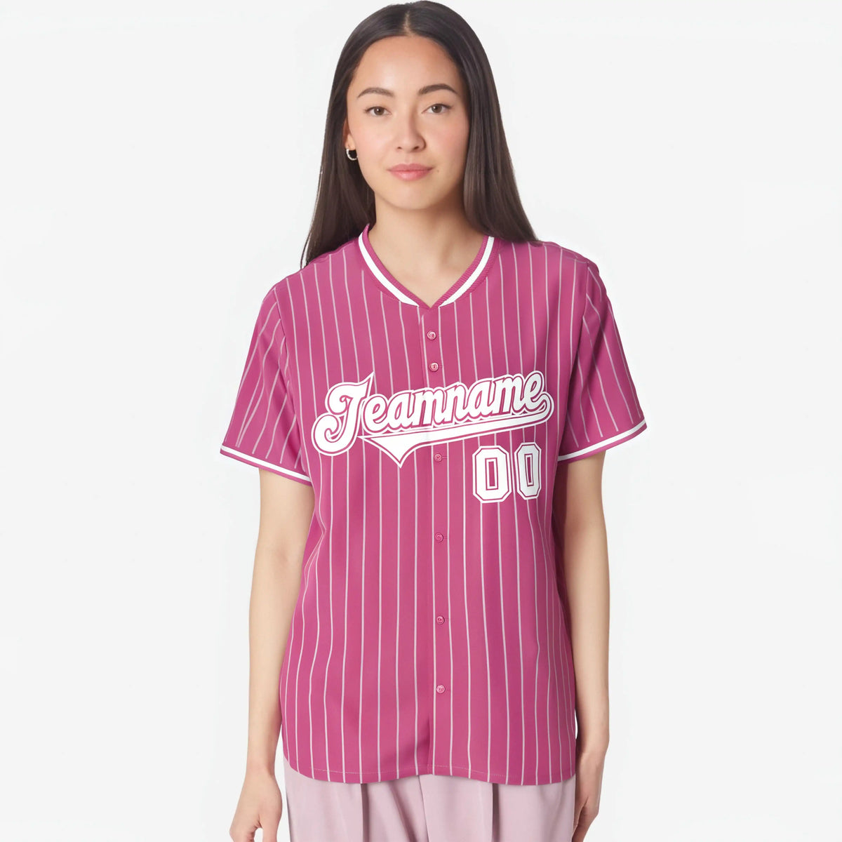 Custom Pink Navy Pinstripe Navy-White Authentic Baseball Jersey