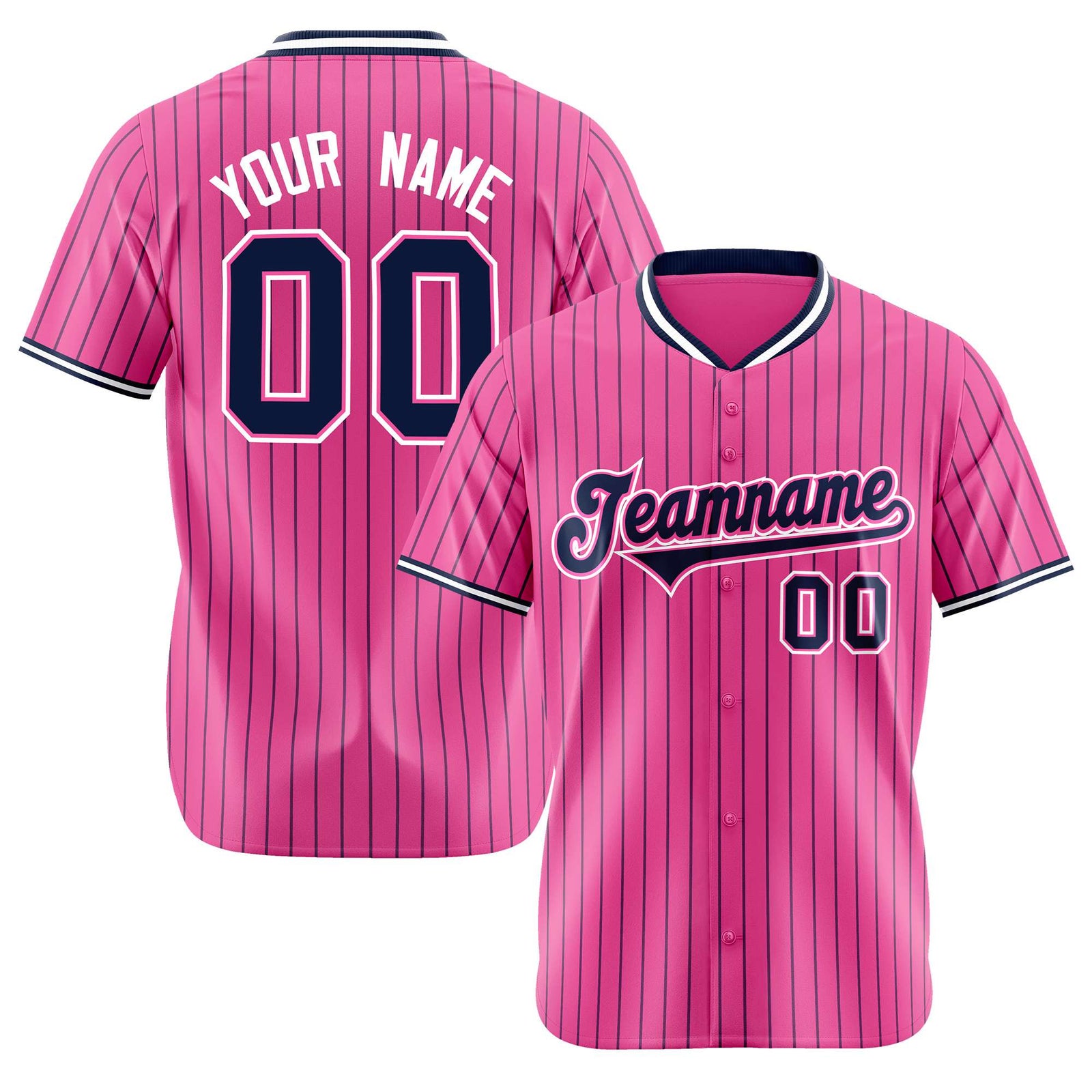 Custom Pink Blue Pinstripe Blue-White Authentic Baseball Jersey