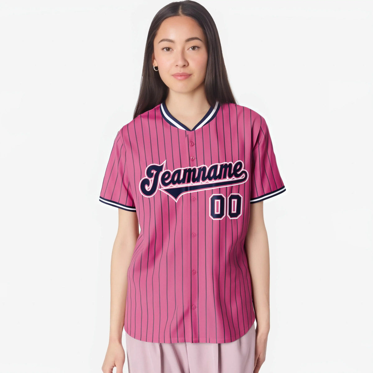Custom Pink Blue Pinstripe Blue-White Authentic Baseball Jersey