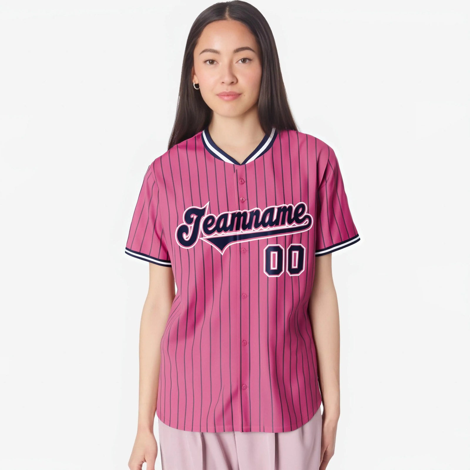 Custom Pink Blue Pinstripe Blue-White Authentic Baseball Jersey