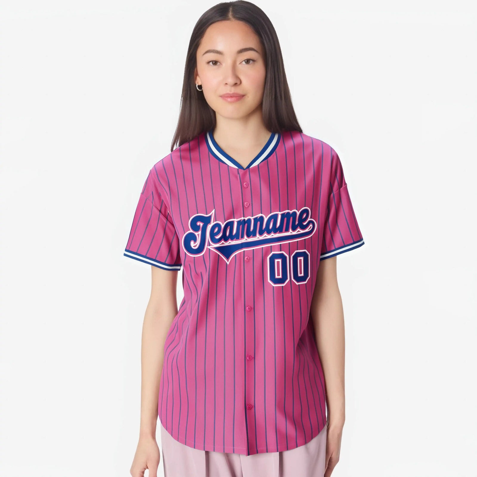 Custom Pink Neon-Green Pinstripe Neon-Green White Authentic Baseball Jersey