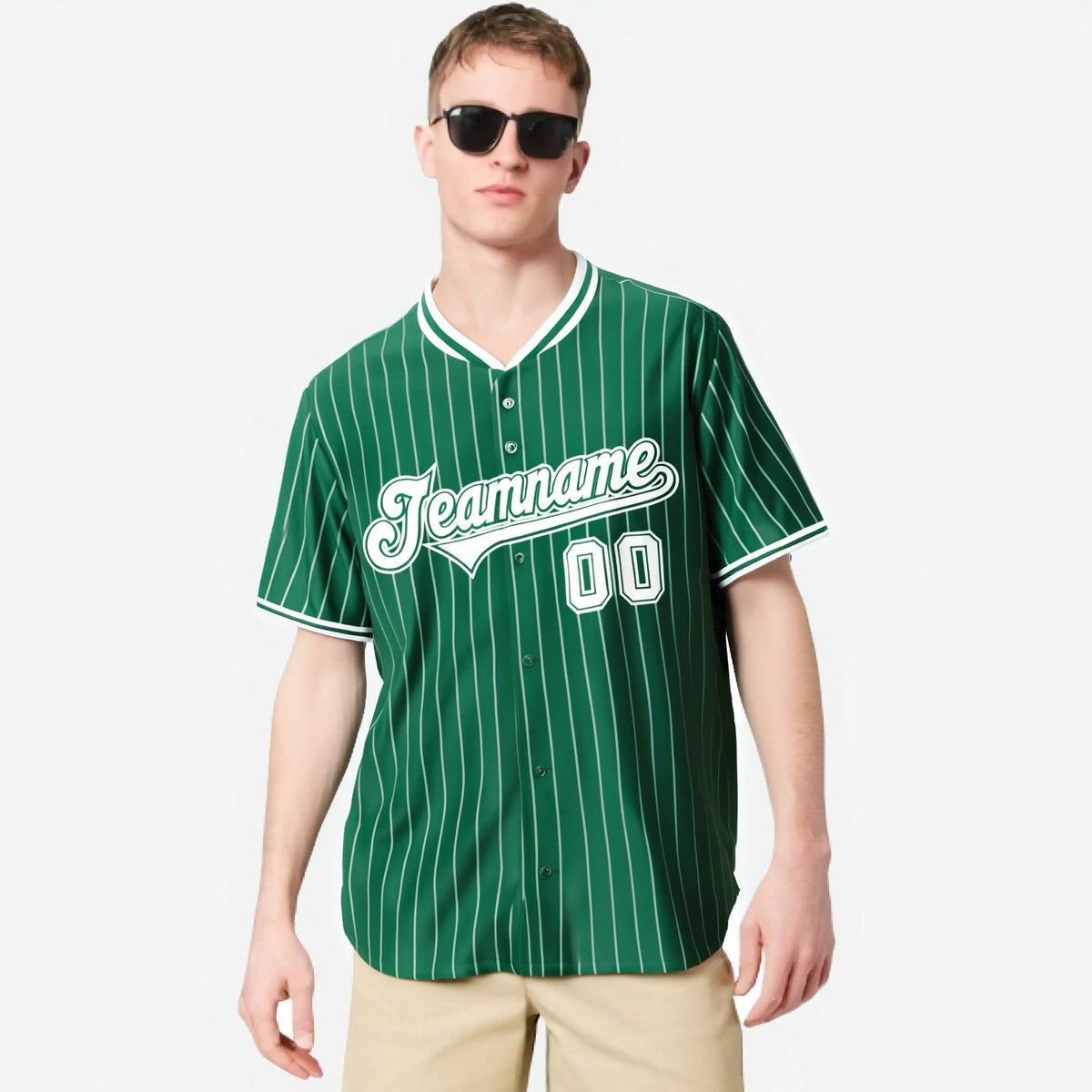 Custom Kelly Green Yellow Pinstripe Yellow-White Authentic Baseball Jersey