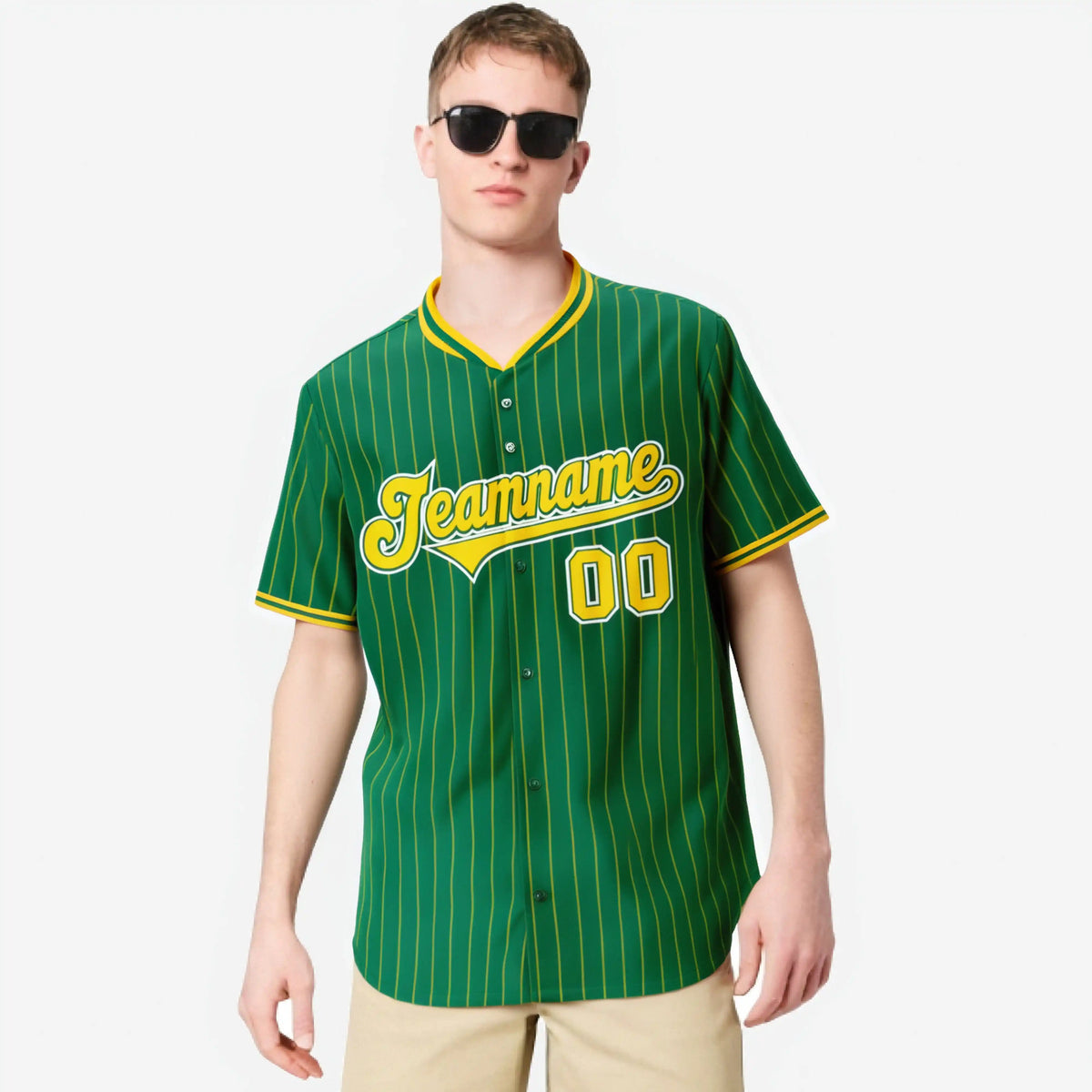 Custom Kelly Green Orange Pinstripe Orange-White Authentic Baseball Jersey