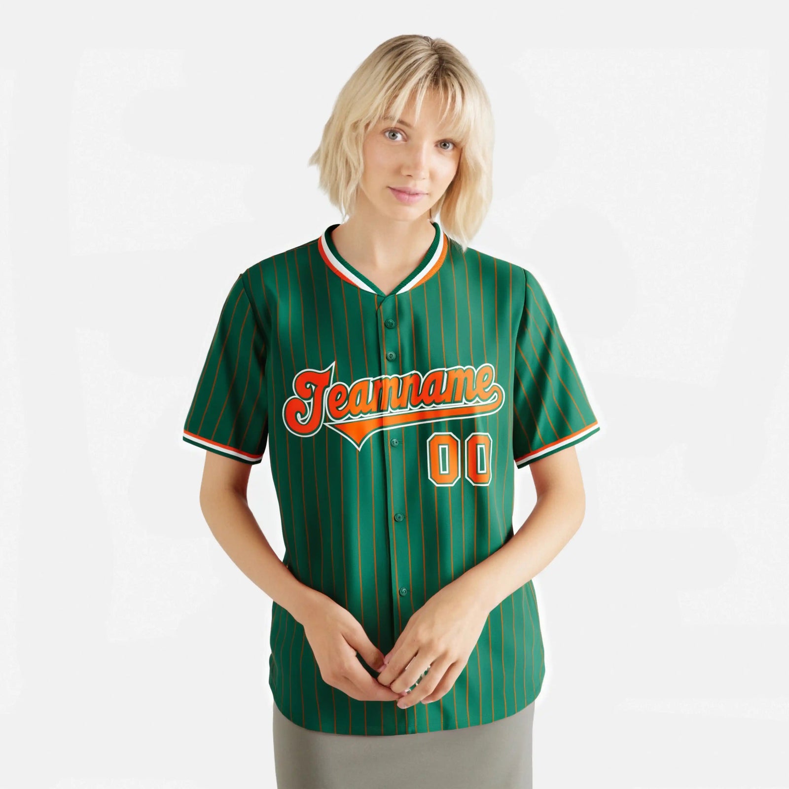 Custom Kelly Green Pink Pinstripe Pink-White Authentic Baseball Jersey