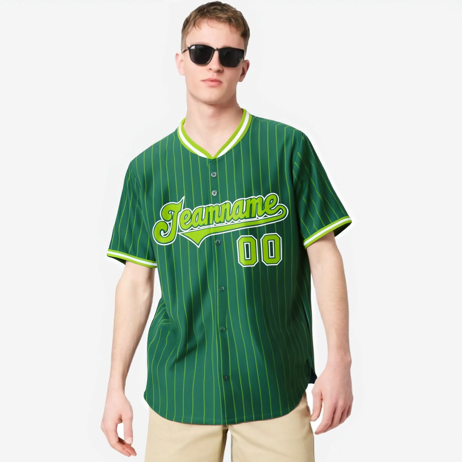Custom Kelly Green Navy Pinstripe Navy-White Authentic Baseball Jersey