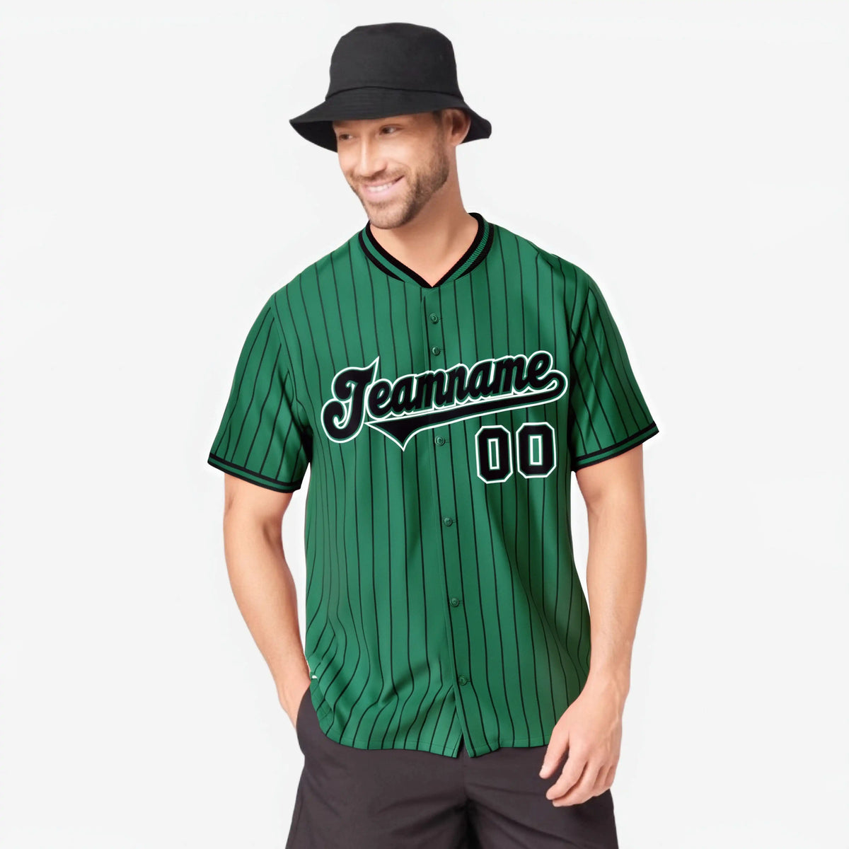 Custom Kelly Green Black Pinstripe Black-White Authentic Baseball Jersey