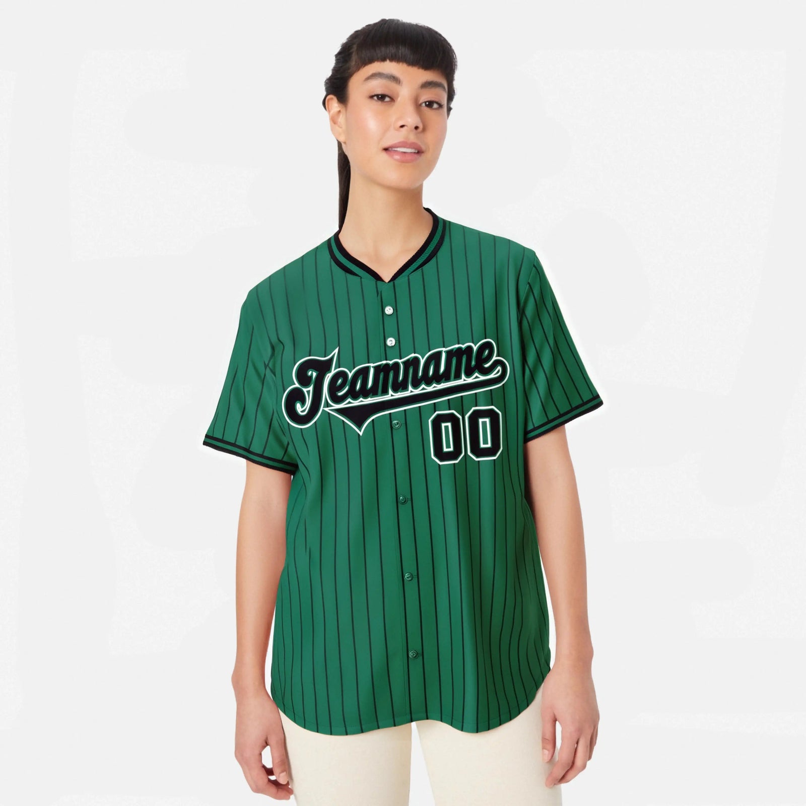 Custom Kelly Green Black Pinstripe Black-White Authentic Baseball Jersey