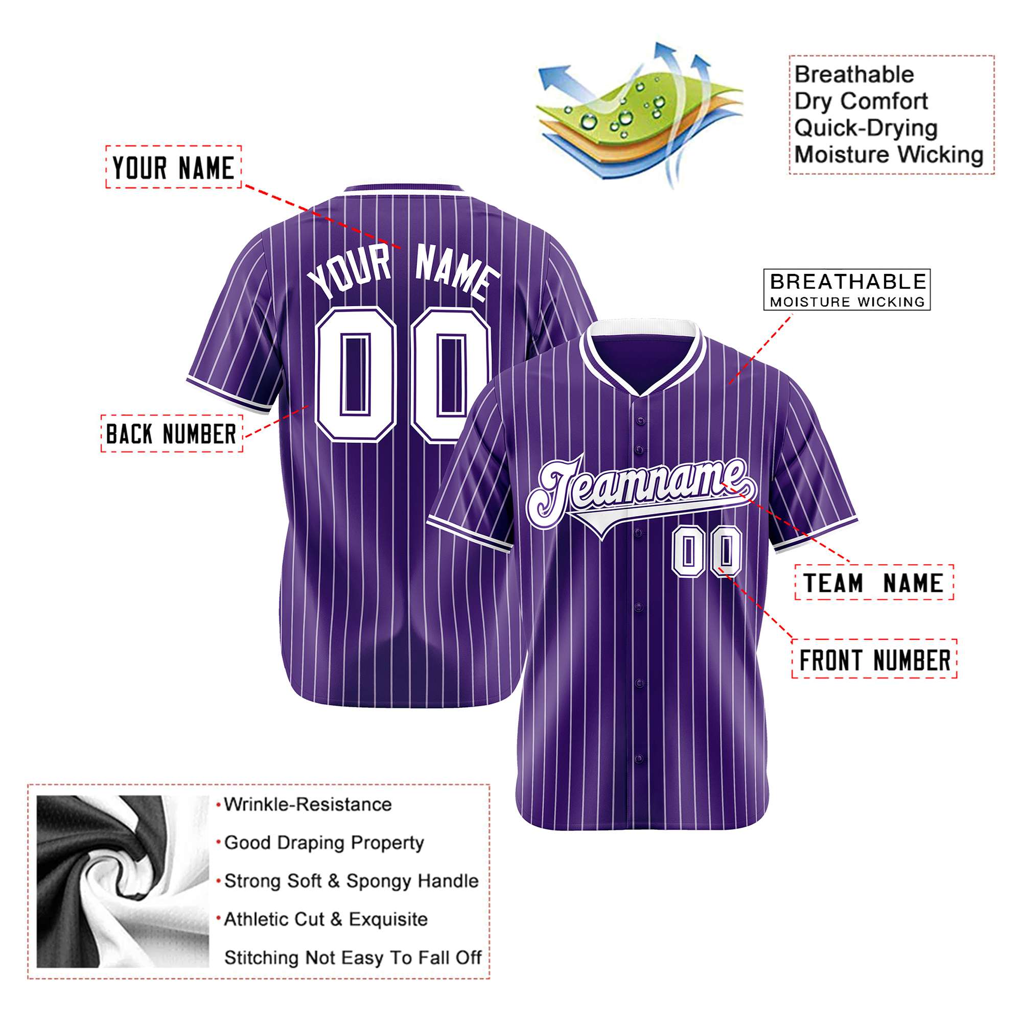 Custom Purple White Pinstripe White-Purple Authentic Baseball Jersey