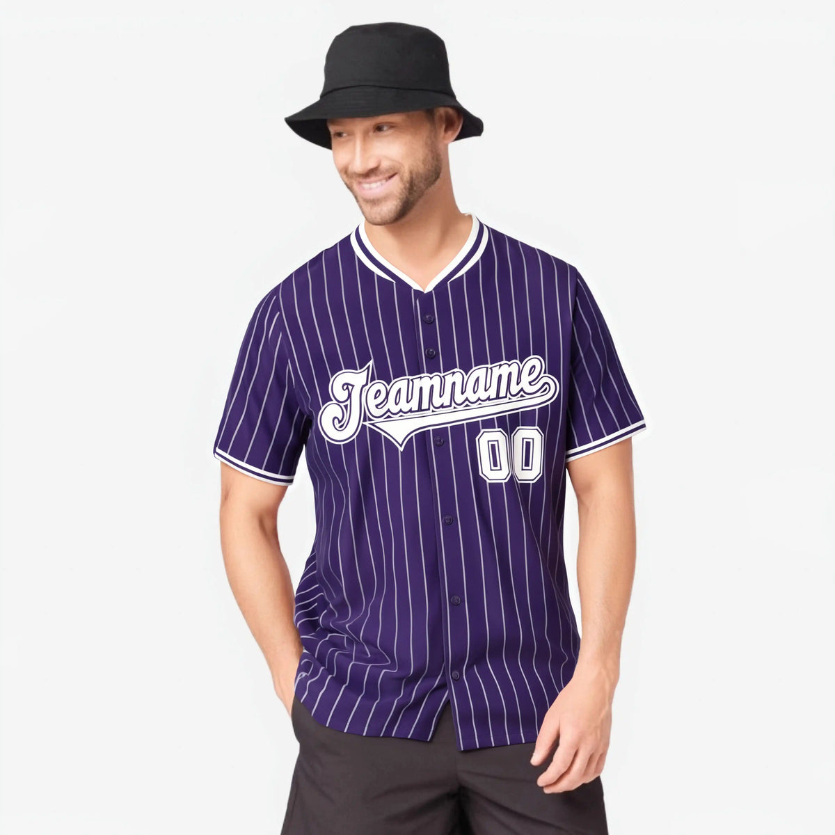 Custom Purple White Pinstripe White-Purple Authentic Baseball Jersey