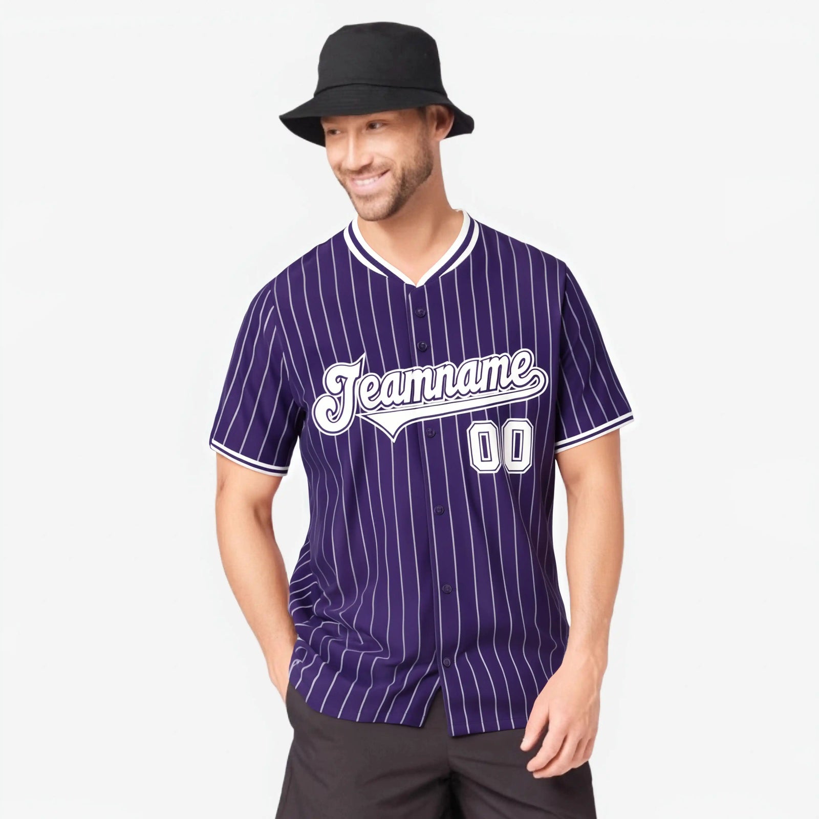 Custom Purple White Pinstripe White-Purple Authentic Baseball Jersey