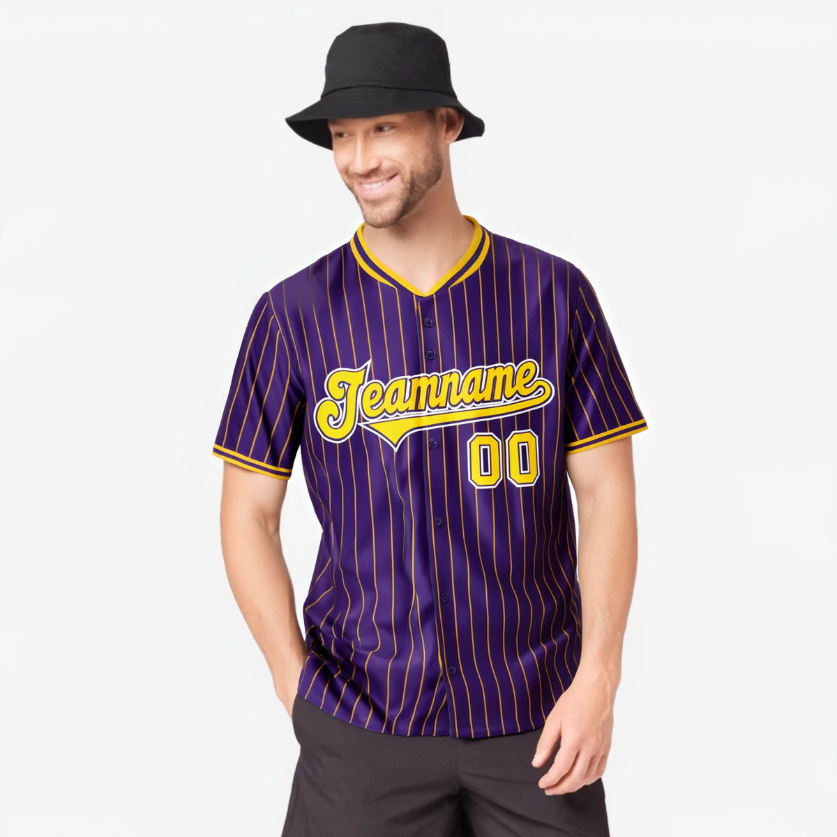 Custom Purple Yellow Pinstripe Yellow-White Authentic Baseball Jersey