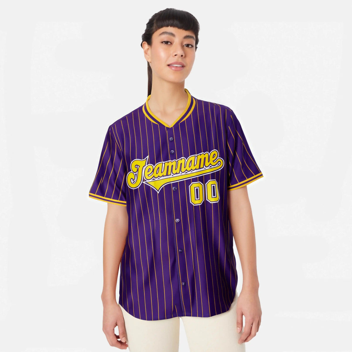 Custom Purple Yellow Pinstripe Yellow-White Authentic Baseball Jersey