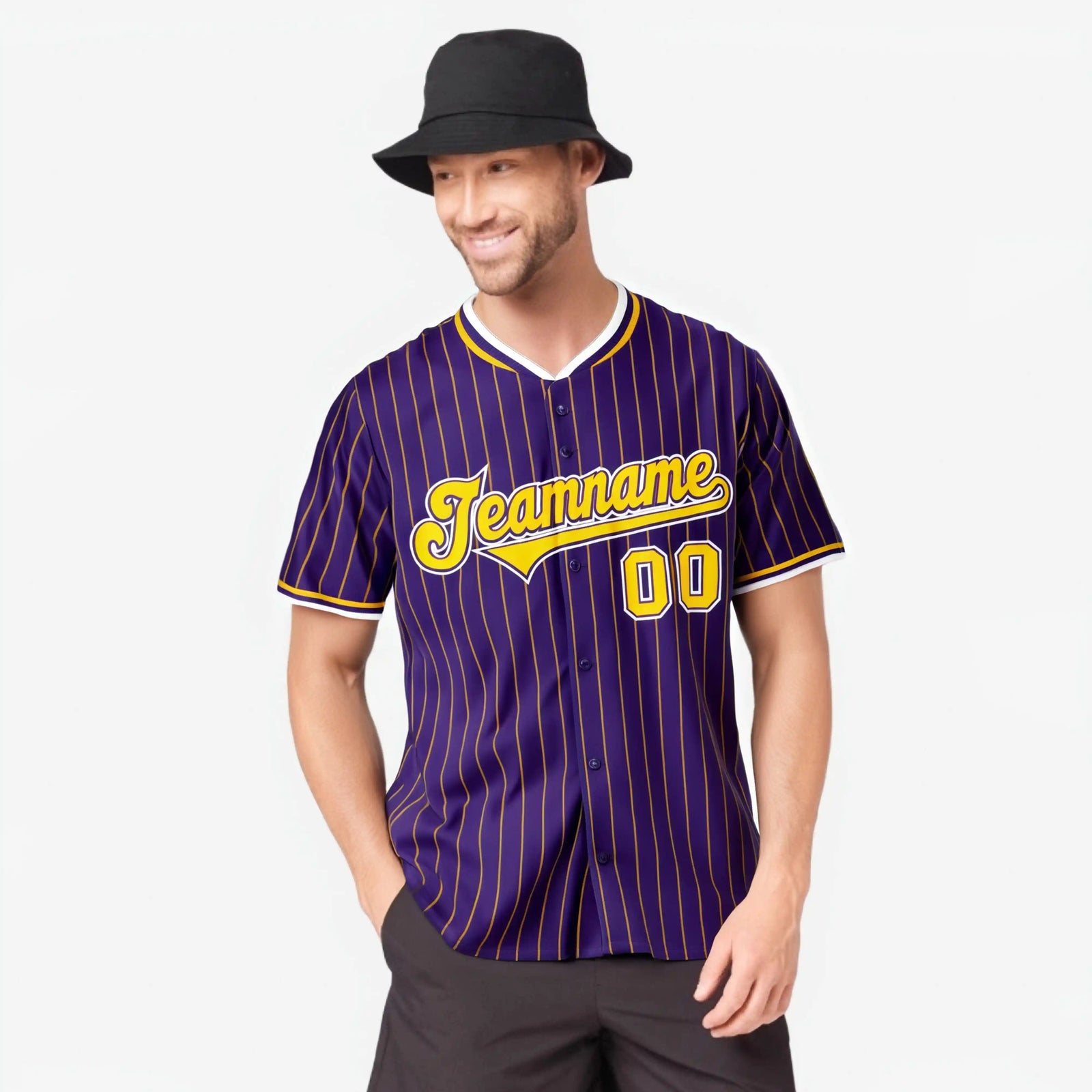 Custom Purple Yellow Pinstripe Yellow-White Authentic Baseball Jersey