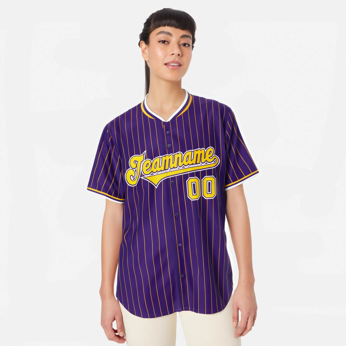 Custom Purple Yellow Pinstripe Yellow-White Authentic Baseball Jersey