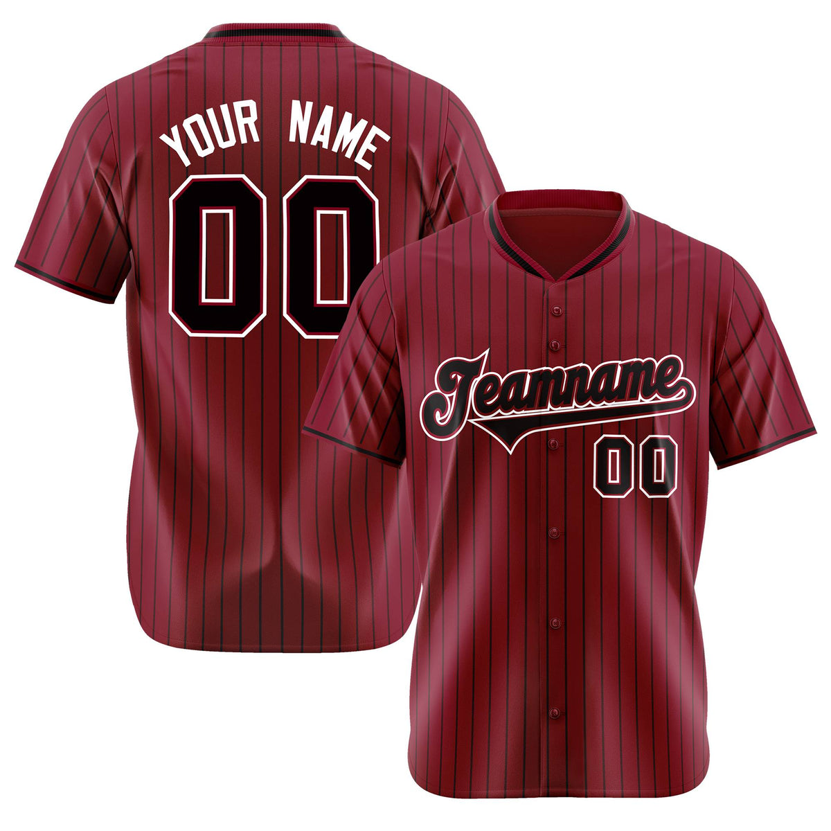 Custom Crimson Black Pinstripe Black-White Authentic Baseball Jersey