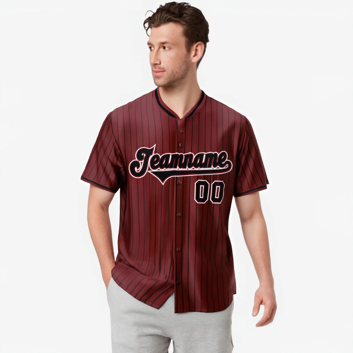 Custom Crimson Black Pinstripe Black-White Authentic Baseball Jersey