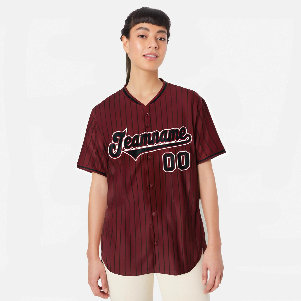 Custom Crimson Black Pinstripe Black-White Authentic Baseball Jersey