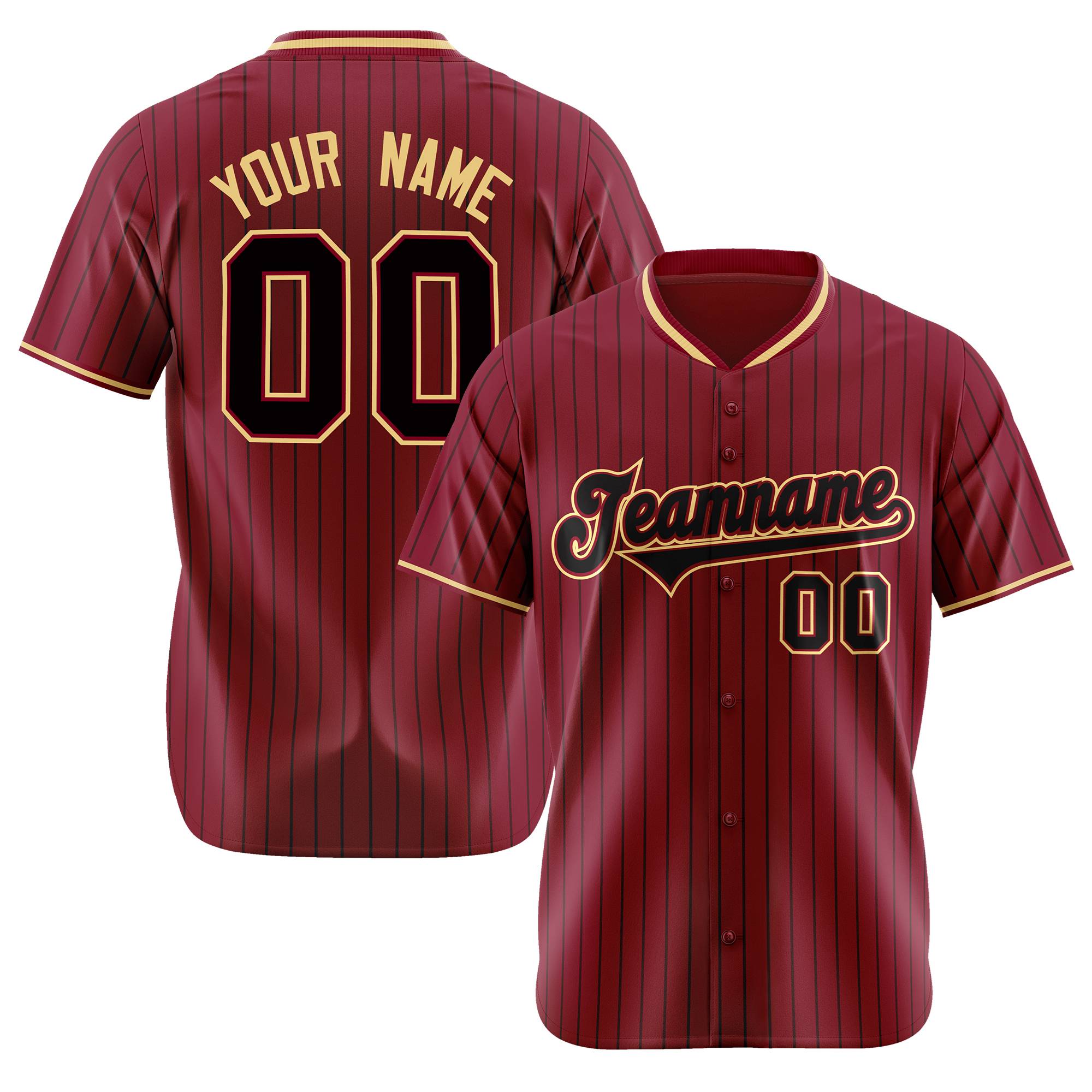 Custom Crimson Black Pinstripe Black Old-Gold Authentic Baseball Jersey