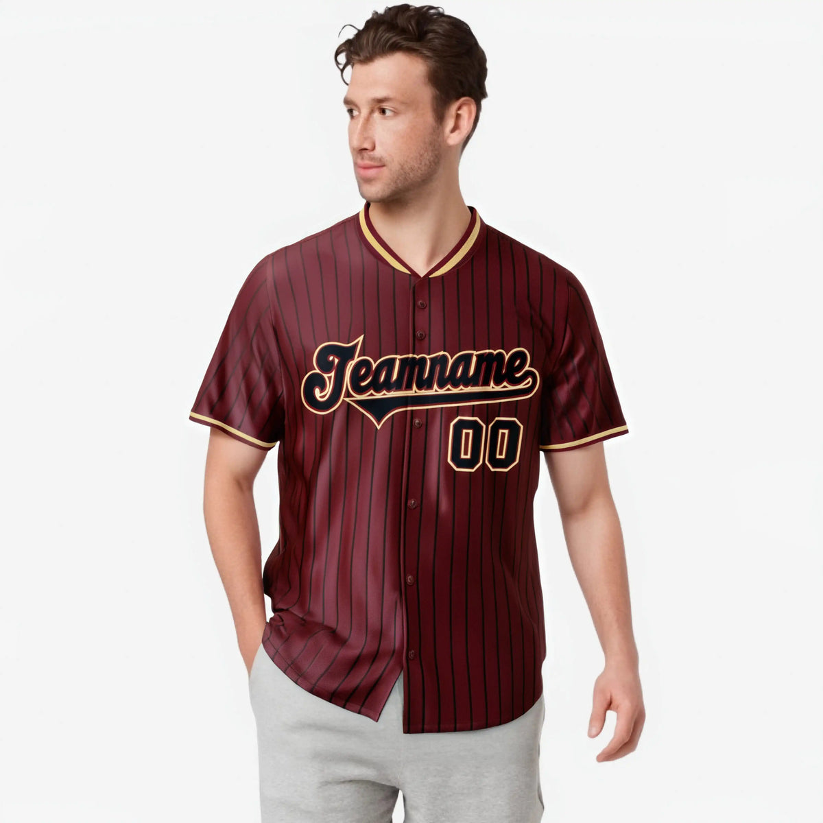 Custom Crimson Black Pinstripe Black Old-Gold Authentic Baseball Jersey