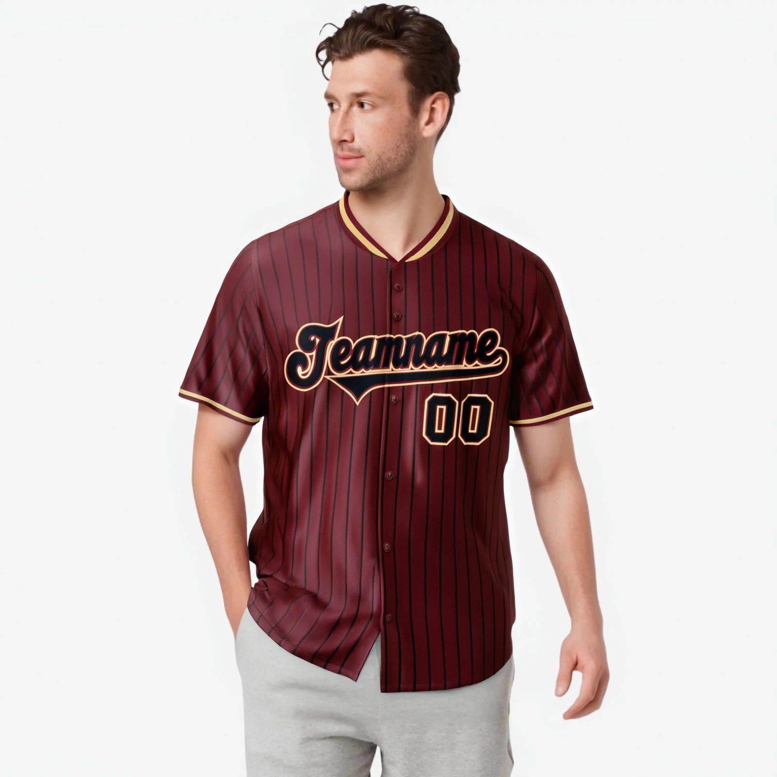 Custom Crimson Black Pinstripe Black Old-Gold Authentic Baseball Jersey
