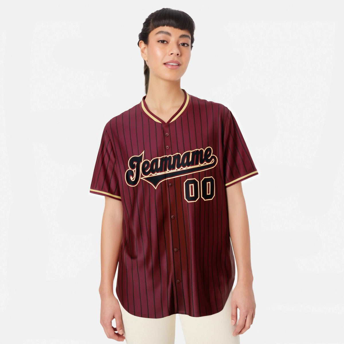 Custom Crimson Black Pinstripe Black Old-Gold Authentic Baseball Jersey