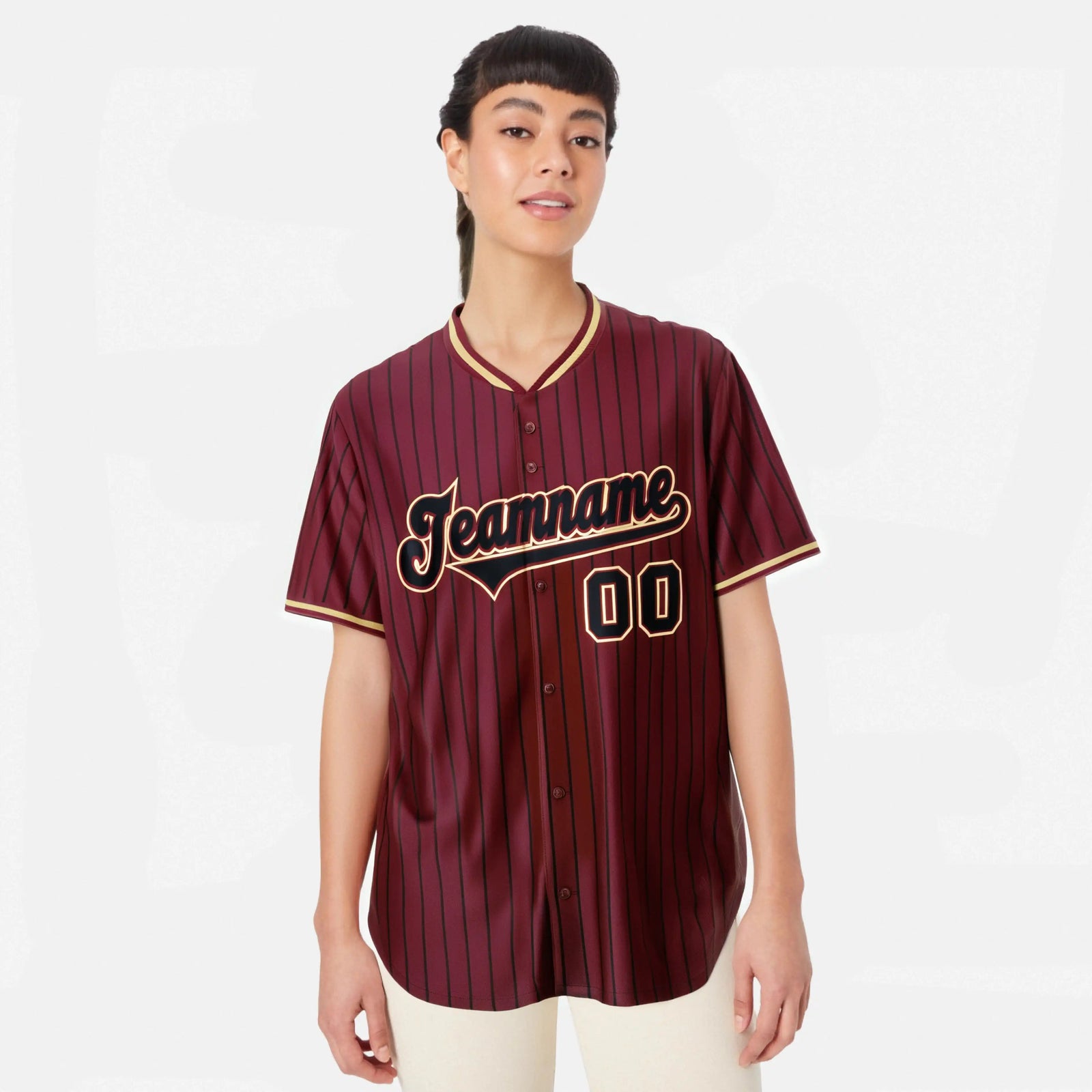Custom Crimson Black Pinstripe Black Old-Gold Authentic Baseball Jersey