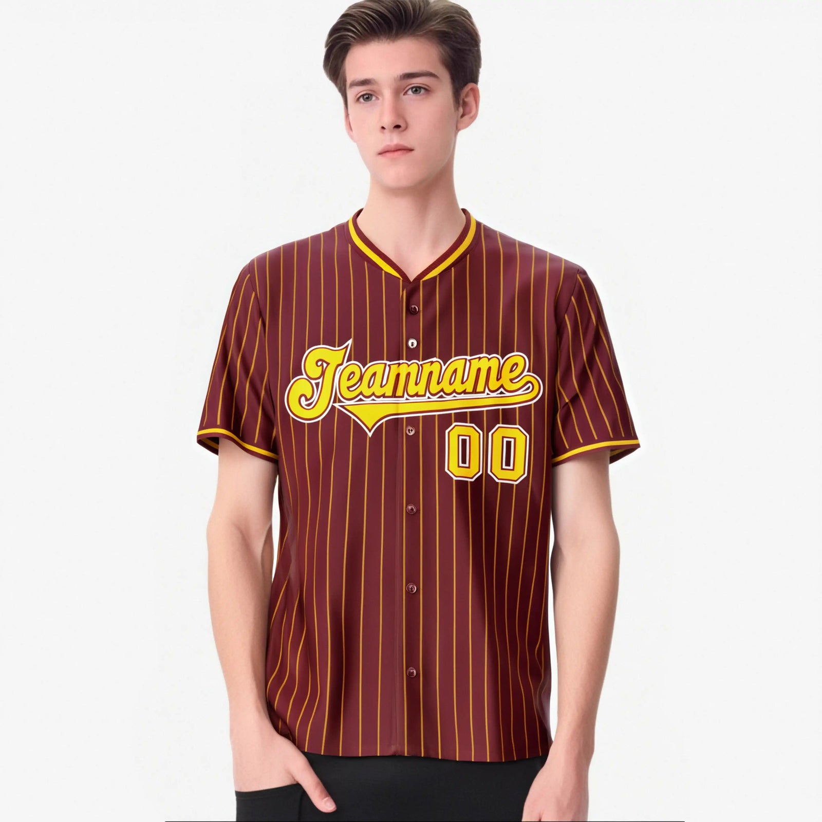 Custom Crimson Yellow Pinstripe Yellow-White Authentic Baseball Jersey