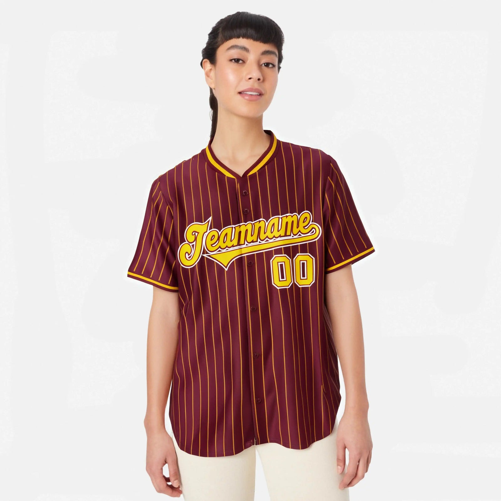 Custom Crimson Yellow Pinstripe Yellow-White Authentic Baseball Jersey