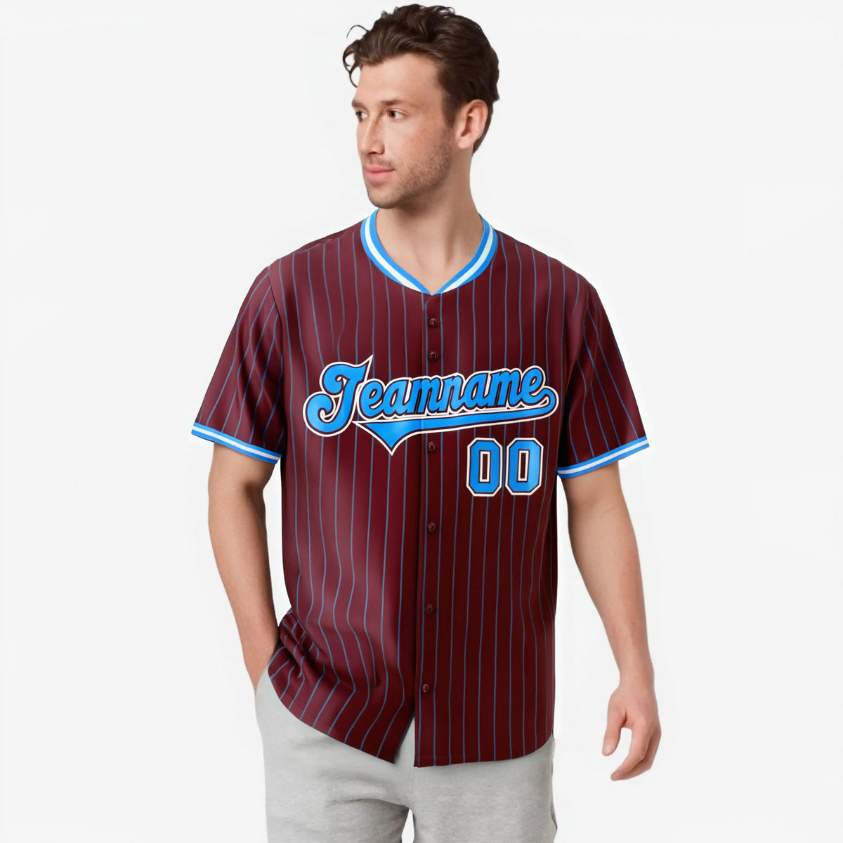 Custom Crimson Blue Pinstripe Blue-White Authentic Baseball Jersey