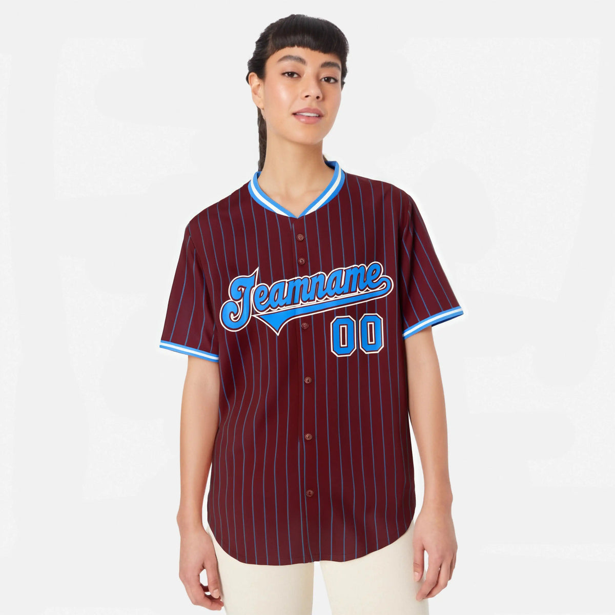 Custom Crimson Blue Pinstripe Blue-White Authentic Baseball Jersey
