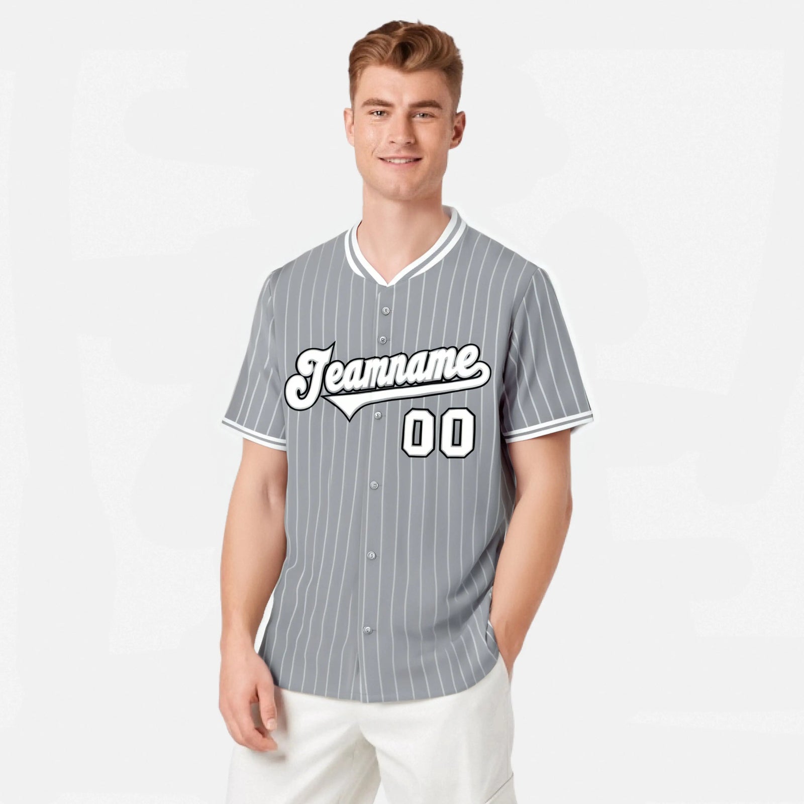 Custom Gray White Pinstripe White-Black Authentic Baseball Jersey