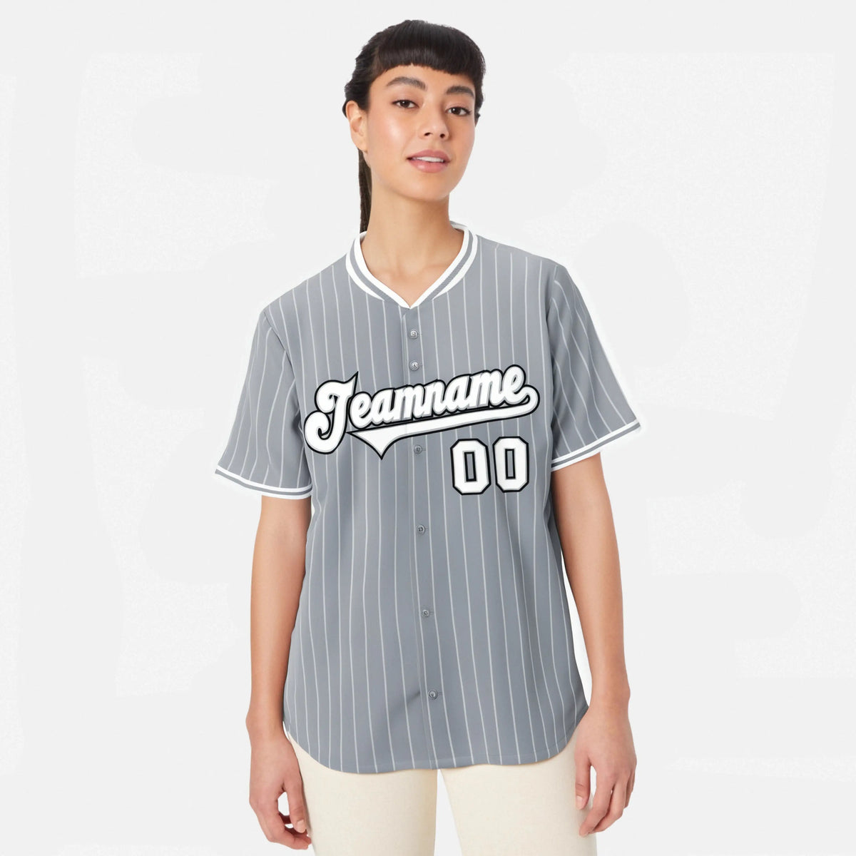 Custom Gray White Pinstripe White-Black Authentic Baseball Jersey